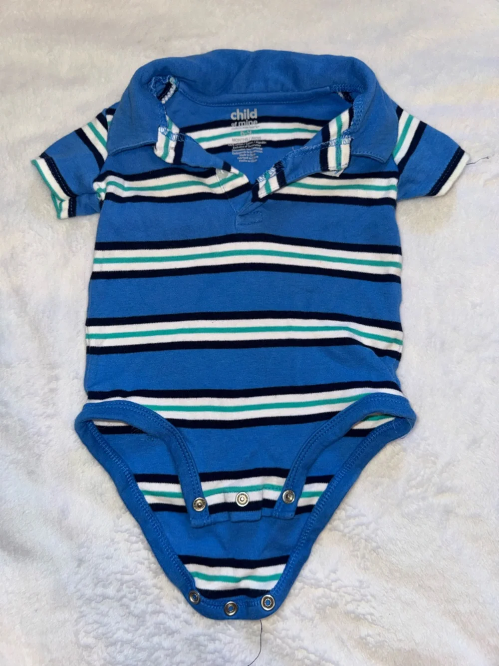 Carter's Blue Striped Polo One-Piece Bodysuit